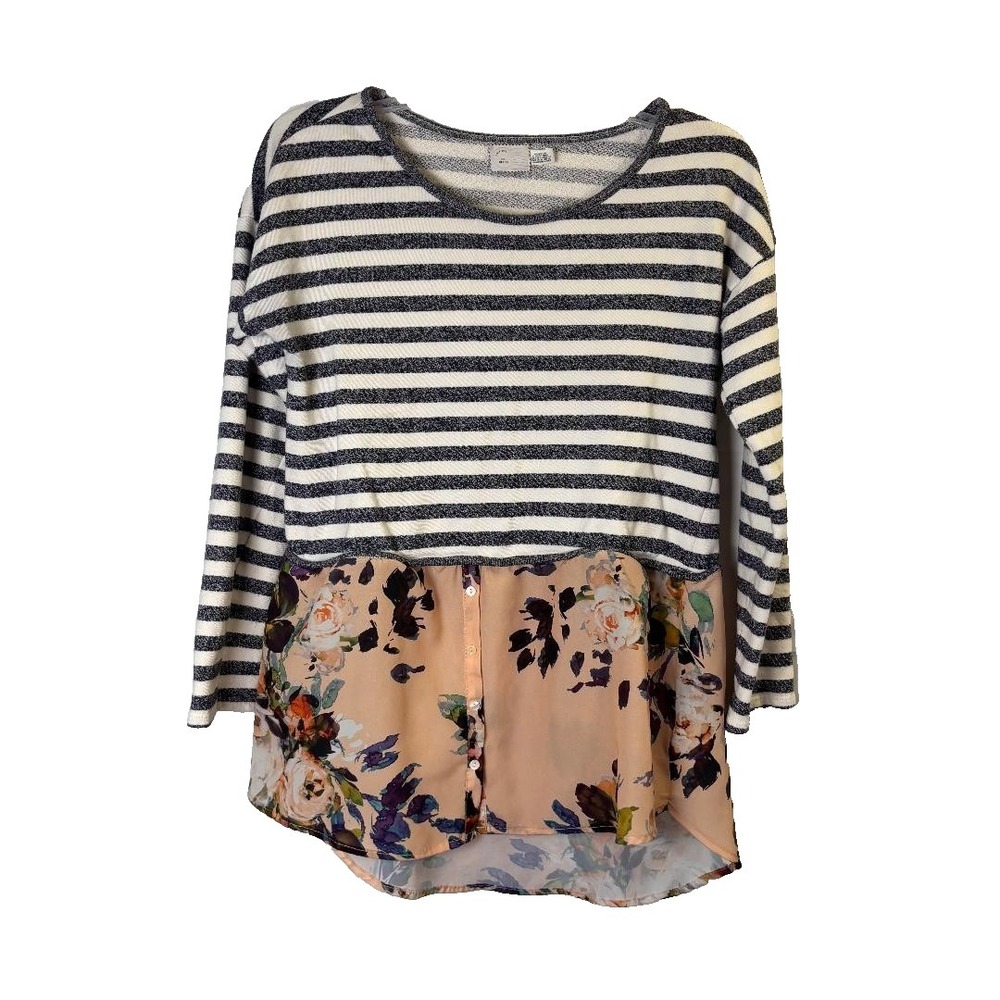 Postage Stamp Anthropologie Striped Floral Mixed Top Sz M Boho USA
